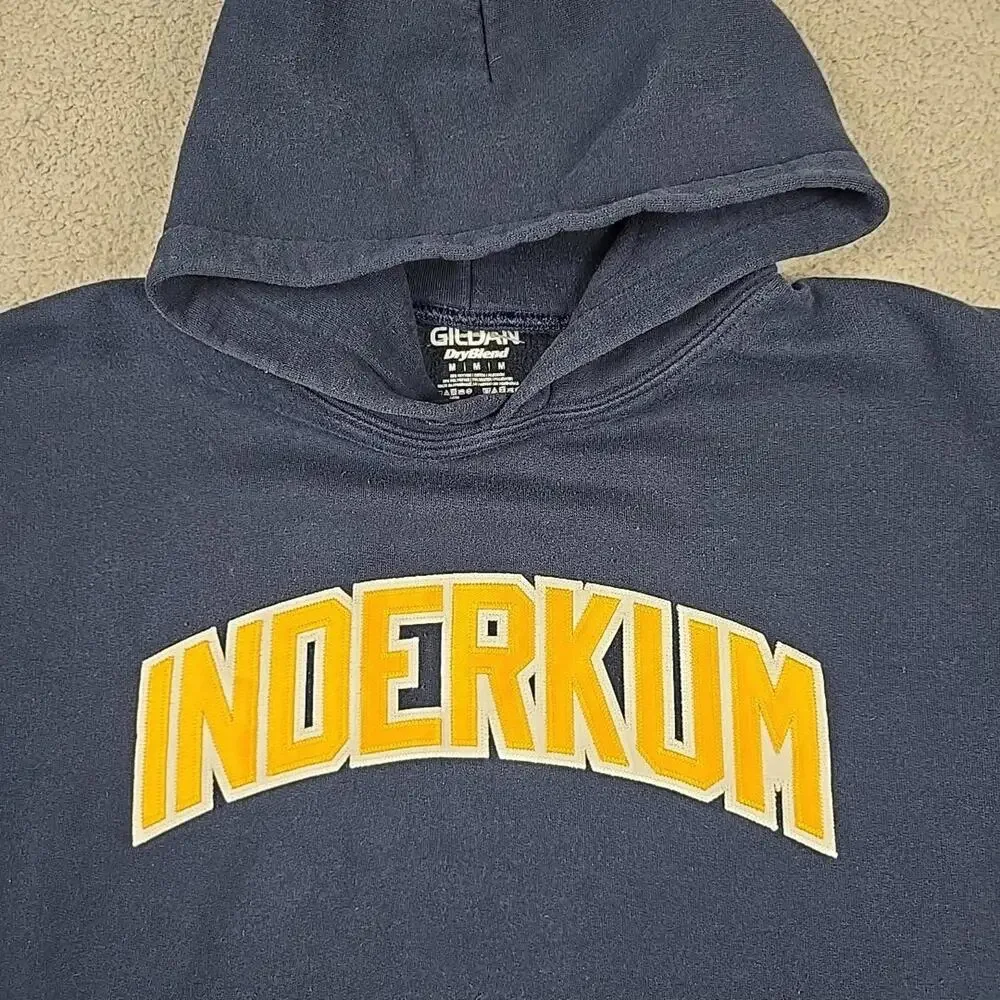 Unisex Gildan Dry Blend Hoodie 50% Poly /50% cotton Blue Medium Inderkum - Picture 2 of 9